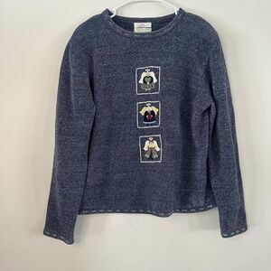 VTG Women's Christopher & Banks Medium Hand Embroidered‎ Blue Angel Sweater